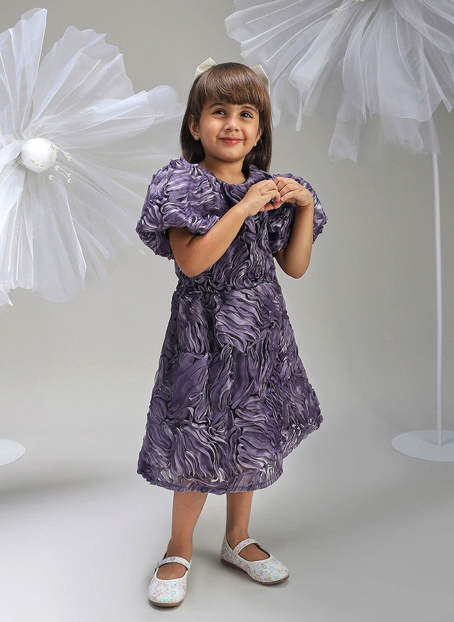 BONKIDS Purple Animal Solid Fit & Flare Dress - Image 1
