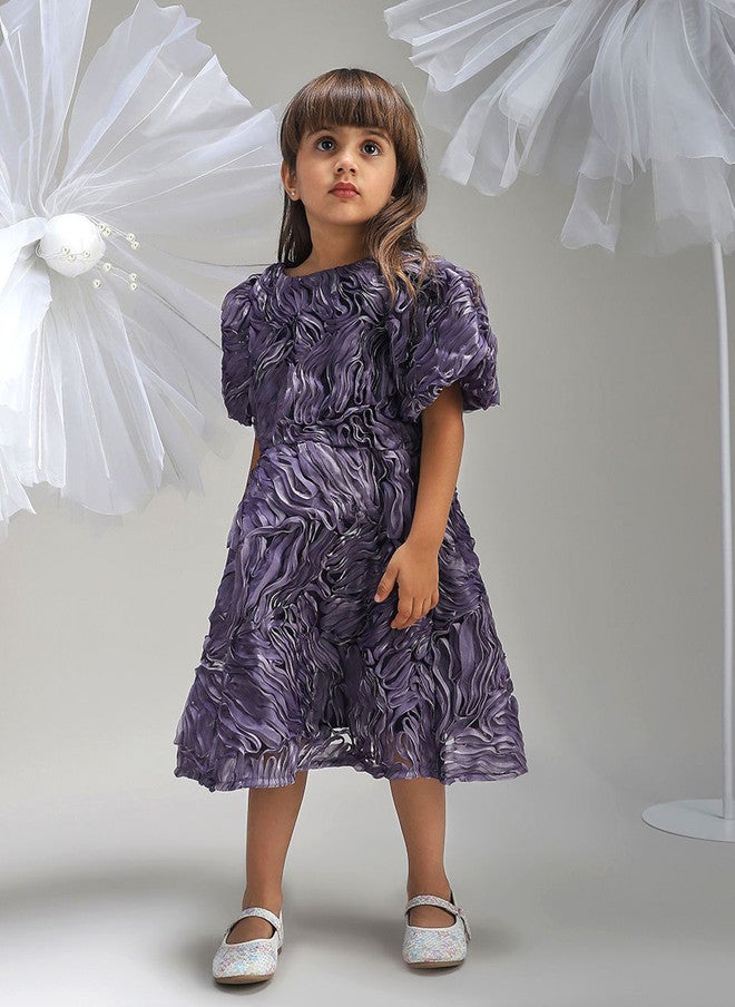 BONKIDS Purple Animal Solid Fit & Flare Dress - Image 4