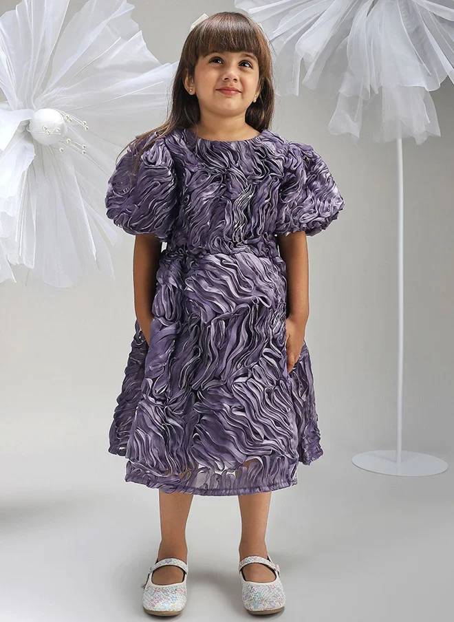 بونكيدز BONKIDS Purple Animal Solid Fit & Flare Dress