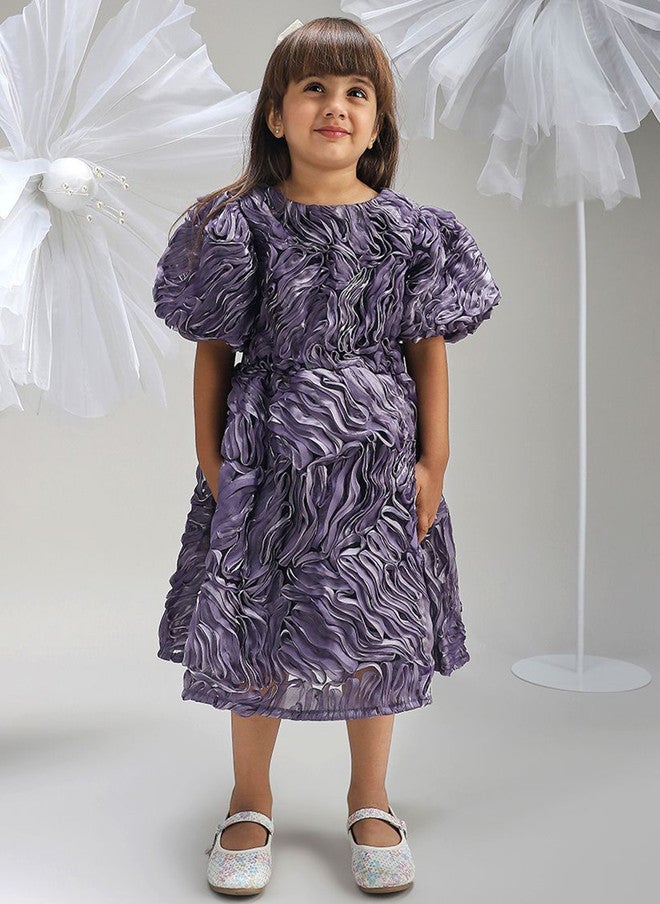 BONKIDS Purple Animal Solid Fit & Flare Dress - Image 2