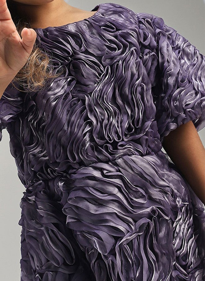 BONKIDS Purple Animal Solid Fit & Flare Dress - Image 3
