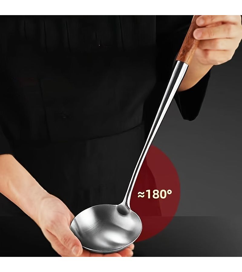 Stainless Steel Pear Wood Extended Stir Fry Spoon Spatula Anti Scalding Kitchen Cooking Utensil 2 Pack - Image 2