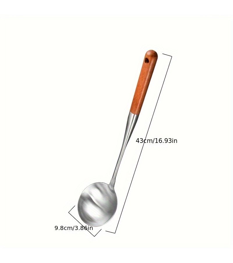 Stainless Steel Pear Wood Extended Stir Fry Spoon Spatula Anti Scalding Kitchen Cooking Utensil 2 Pack - Image 3