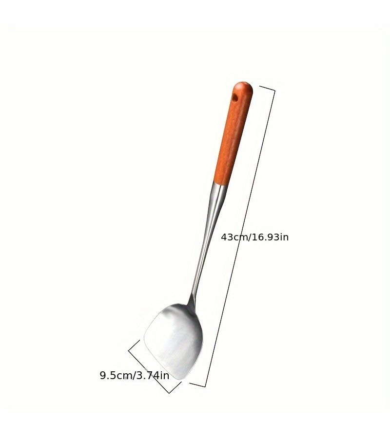 Stainless Steel Pear Wood Extended Stir Fry Spoon Spatula Anti Scalding Kitchen Cooking Utensil 2 Pack - Image 4