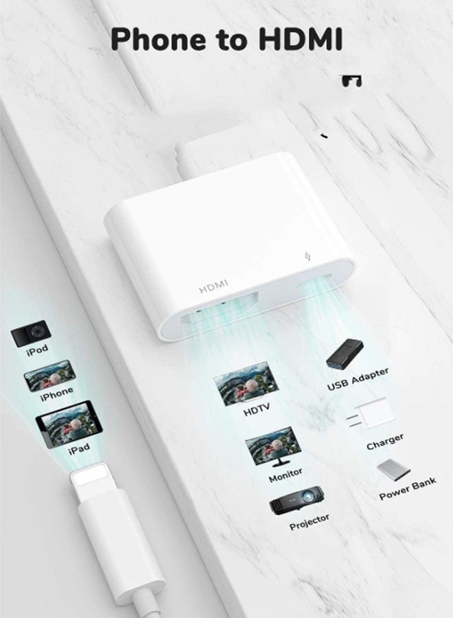 CX Lightning to TV Phone Tablet HDMI and USB-C High Definition Digital AV Adapter (No Power Required) Video Audio Sync Screen Connector Compatible with Projectors and Displays (White) - Image 4