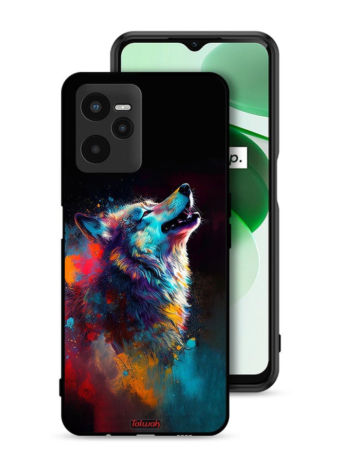Tolwak Realme C35 Protective Case Cover Wolf Colorful Art - Image 1