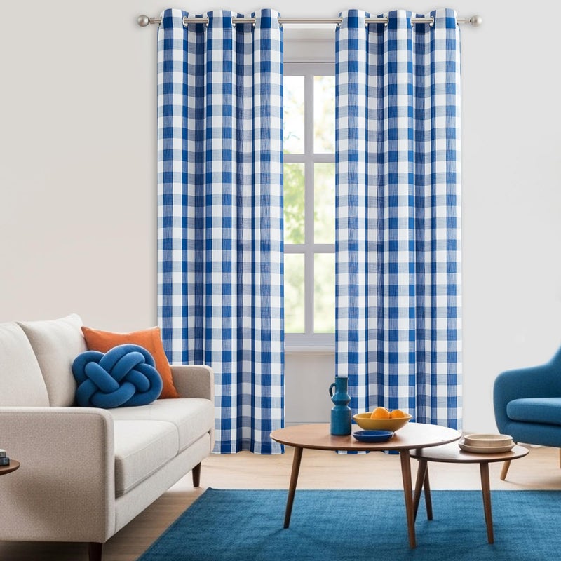 Jubilantex Buffalo Check Semi Curtain Panels Blue White Gingham Curtains Farmhouse Grommet Window Drapes for Living Room Bedroom 40"x84",2 Panels - Image 5
