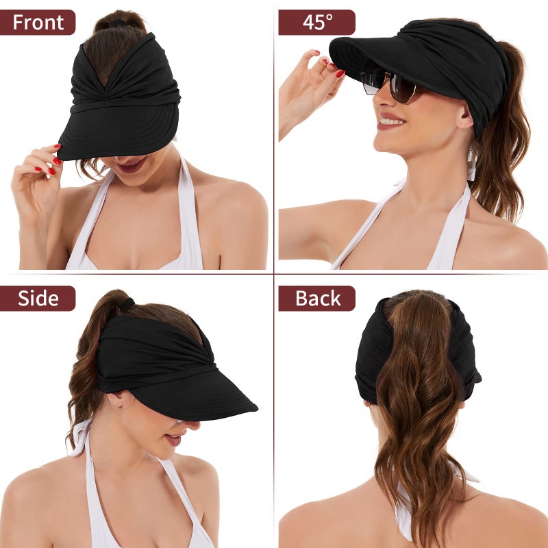 American Trends Wide Brim Visor Hats for Women-Lightweight Packable Ponytail Hat, Comfortable Quick-Dry Sun Visor for Casual Black - Image 5
