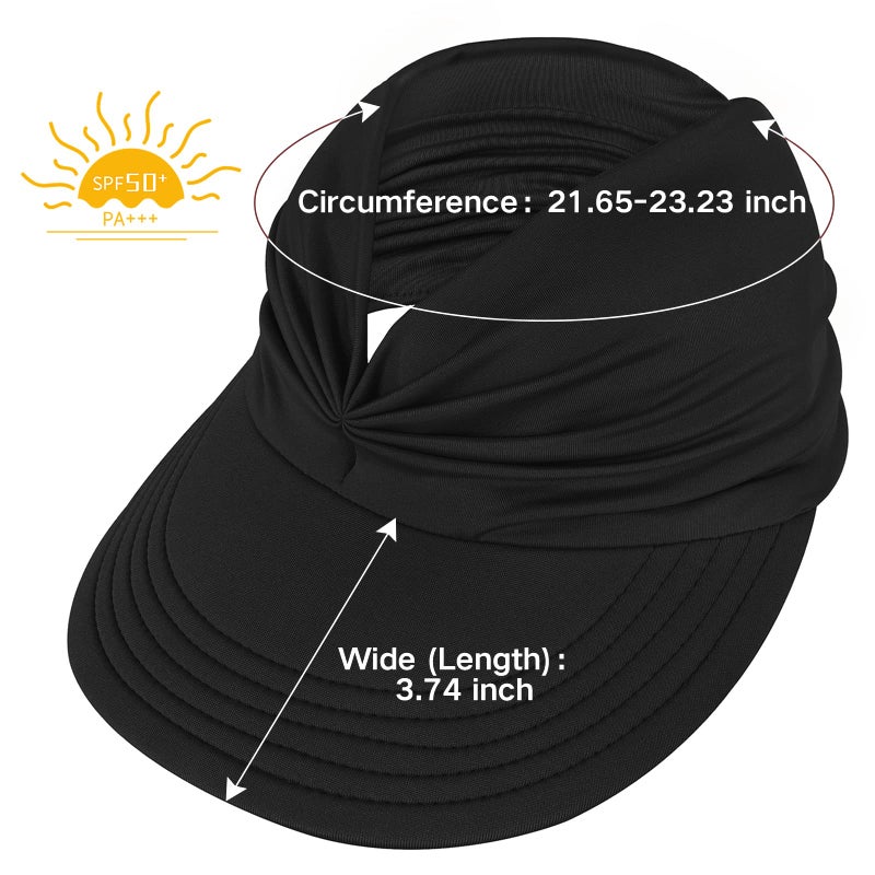 American Trends Wide Brim Visor Hats for Women-Lightweight Packable Ponytail Hat, Comfortable Quick-Dry Sun Visor for Casual Black - Image 4