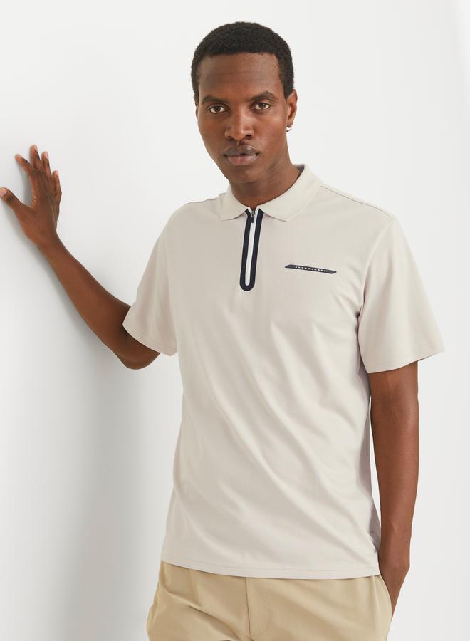 JACK & JONES Textured Badge Detail Regular Fit Polo T-Shirt - Image 1