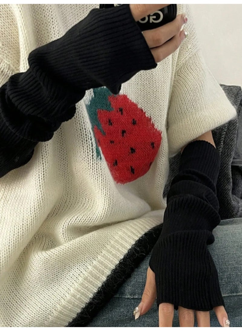 قفازات شتويه نسائيه طويله بدون اصابع توفر تغطية إضافية ودفئاً للذراع مصنوعه من قماش محبوك ناعم ومرن توفر دفئاً ممتازاً في الأجواء الباردة - Image 1