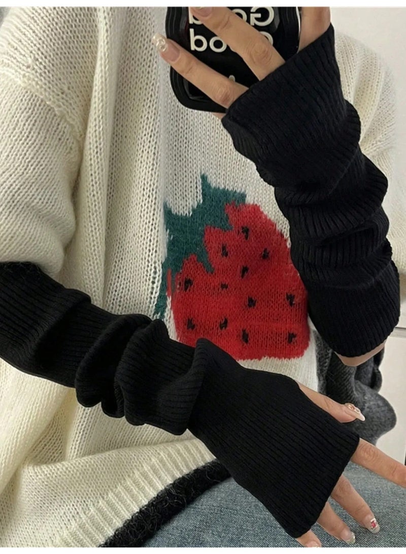 قفازات شتويه نسائيه طويله بدون اصابع توفر تغطية إضافية ودفئاً للذراع مصنوعه من قماش محبوك ناعم ومرن توفر دفئاً ممتازاً في الأجواء الباردة - Image 3