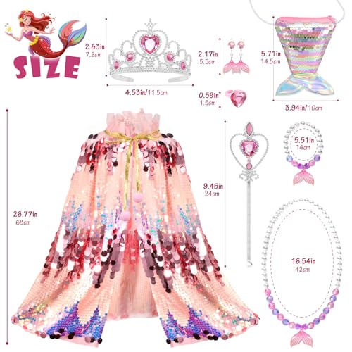 LIMIROLER Princess Dress Up Toys Mermaid Dress Up Cape Kit 9 Pcs Gift Set for Little Girls 38 Years Old Princess Dress Up Clothes Set Gift for Birthday Christmas Party Halloween Pink - Image 5