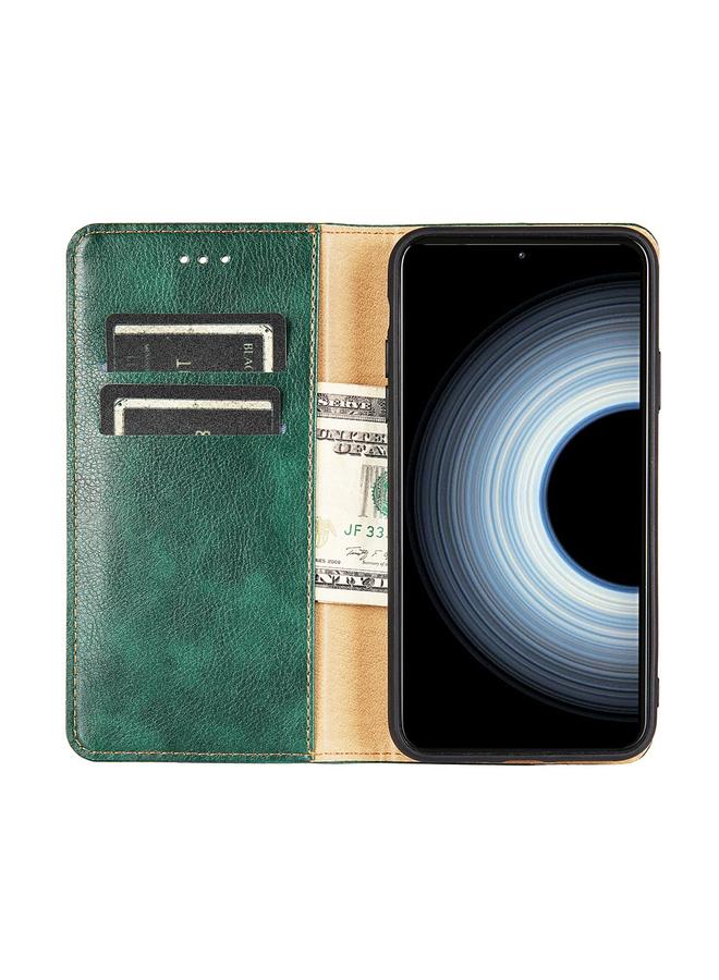 اس-توب جراب لهاتف OnePlus Ace Pro 5G، جراب هاتف من الجلد المغناطيسي بلون سادة لامع وزيتي - Image 3