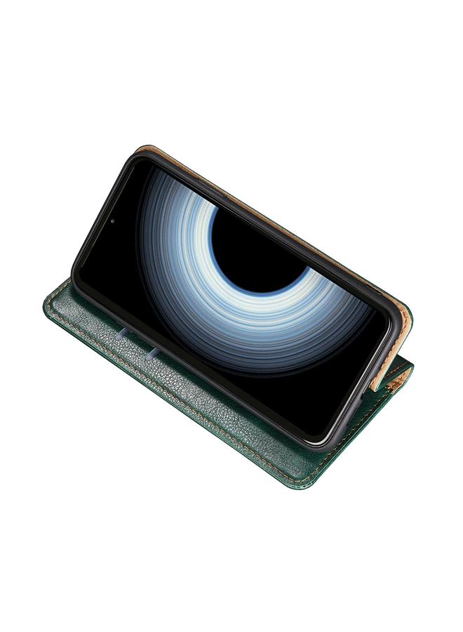 اس-توب جراب لهاتف OnePlus Ace Pro 5G، جراب هاتف من الجلد المغناطيسي بلون سادة لامع وزيتي - Image 4