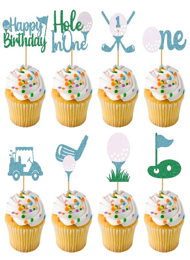 RANERVZ 48Pcs Golf Cupcake Toppers Golf Hole in One Cupcake Toppers Golf 1st Birthday Cupcake Picks for Boys Golf Themed Birthday Party Baby Shower Cake Decorations Blue - Image 1
