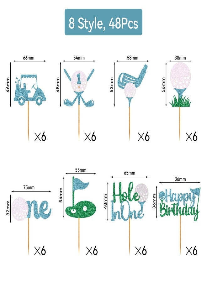 RANERVZ 48Pcs Golf Cupcake Toppers Golf Hole in One Cupcake Toppers Golf 1st Birthday Cupcake Picks for Boys Golf Themed Birthday Party Baby Shower Cake Decorations Blue - Image 2