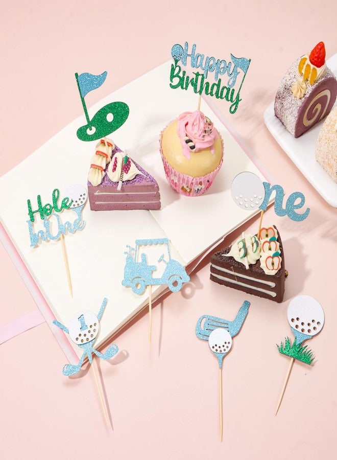 RANERVZ 48Pcs Golf Cupcake Toppers Golf Hole in One Cupcake Toppers Golf 1st Birthday Cupcake Picks for Boys Golf Themed Birthday Party Baby Shower Cake Decorations Blue - Image 3
