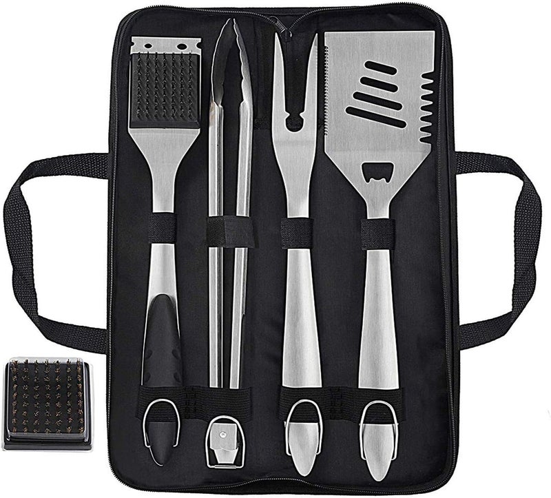 grilljoy 8PCS BBQ Grill Tools Set with Extra Thick Stainless Steel Spatula, Fork, Tongs & Cleaning Brush - Complete Barbecue Accessories Kit with Portable Bag - Perfect Grill Gifts for Men Black - Image 2