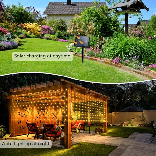echosari Solar Powered Curtain Lights 33ftx 3ft 500 LED Outdoor Curtain Lights Waterproof with Remote Timer for Garden Patio Fence Wedding Wall Gazebo Decor - Warm White - Image 5
