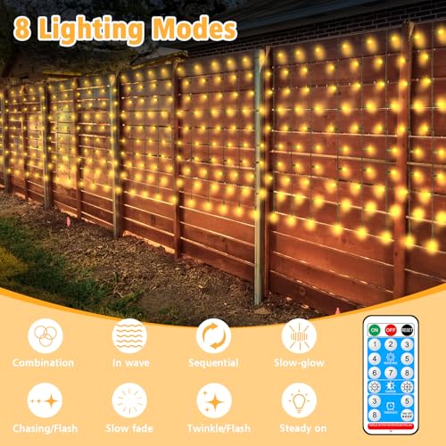 echosari Solar Powered Curtain Lights 33ftx 3ft 500 LED Outdoor Curtain Lights Waterproof with Remote Timer for Garden Patio Fence Wedding Wall Gazebo Decor - Warm White - Image 2