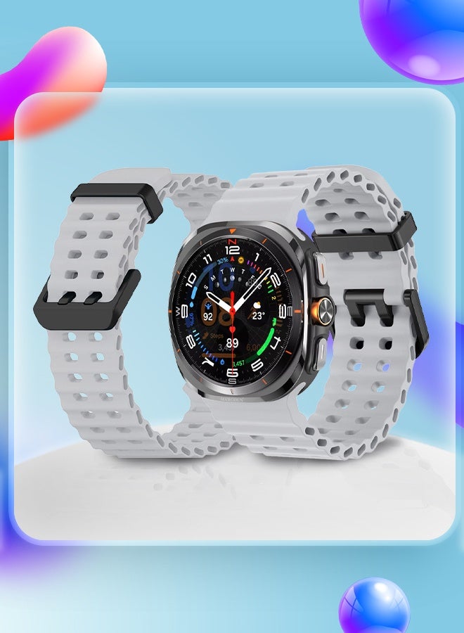 MARGOUN Strap Silicone Replacement for Samsung Galaxy Watch 8 Ultra Band 47mm, Rugged Soft Ocean Silicone Sport Accessory Fit for Samsung Galaxy Watch Ultra Band Dual Row Hole - Light Grey - Image 5