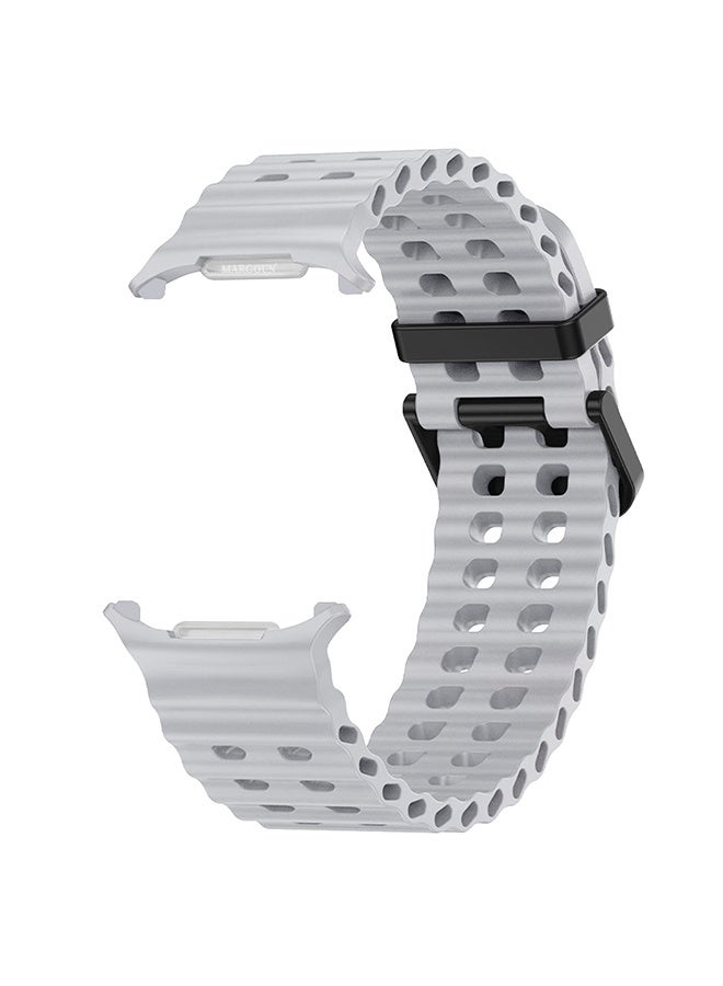MARGOUN Strap Silicone Replacement for Samsung Galaxy Watch 8 Ultra Band 47mm, Rugged Soft Ocean Silicone Sport Accessory Fit for Samsung Galaxy Watch Ultra Band Dual Row Hole - Light Grey - Image 3