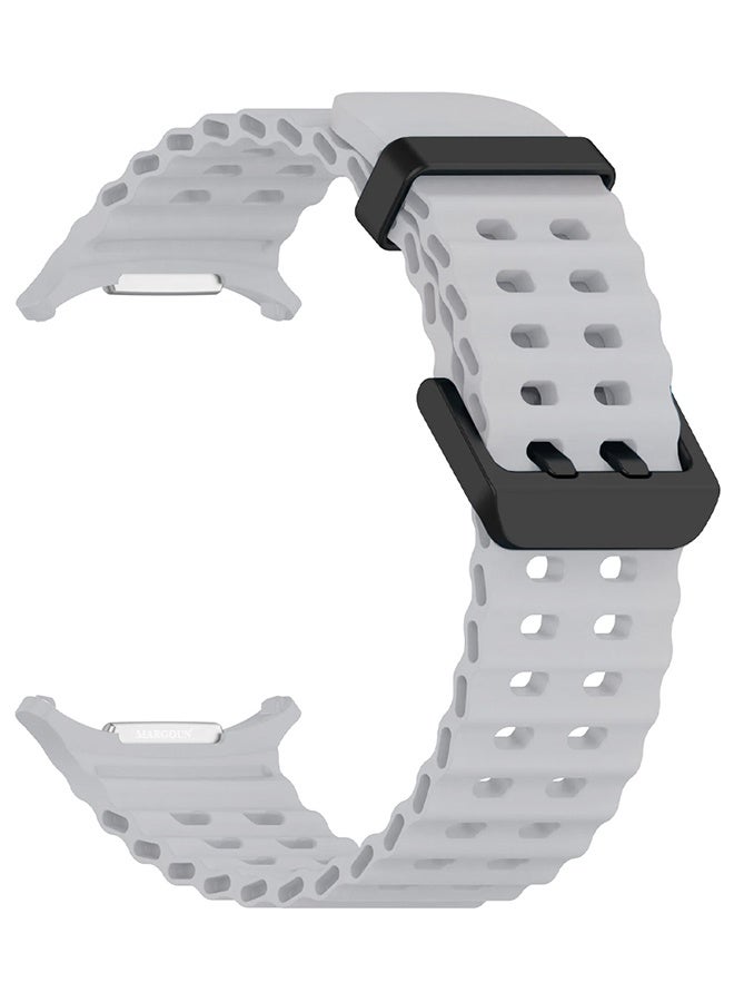 MARGOUN Strap Silicone Replacement for Samsung Galaxy Watch 8 Ultra Band 47mm, Rugged Soft Ocean Silicone Sport Accessory Fit for Samsung Galaxy Watch Ultra Band Dual Row Hole - Light Grey - Image 2