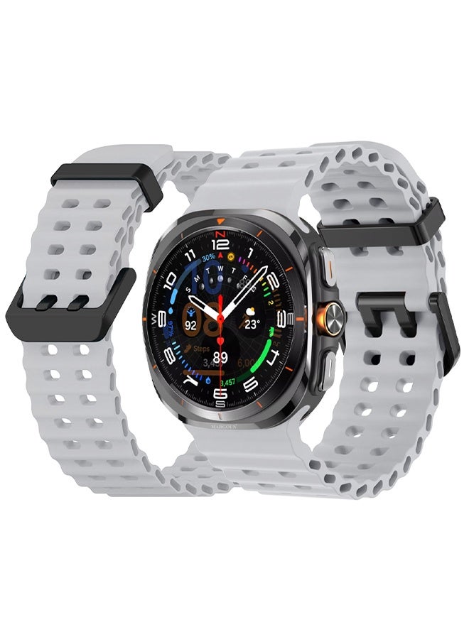 MARGOUN Strap Silicone Replacement for Samsung Galaxy Watch 8 Ultra Band 47mm, Rugged Soft Ocean Silicone Sport Accessory Fit for Samsung Galaxy Watch Ultra Band Dual Row Hole - Light Grey - Image 1