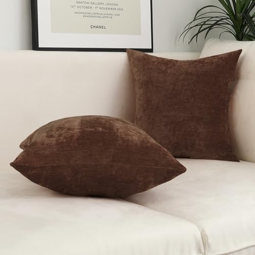 Jeneoo Coffee Brown Decorative Throw Pillow Covers Soft Chenille Comfy Solid Couch Cushion Case Decor (Set of 2, 18 x 18 Inches) - Image 3