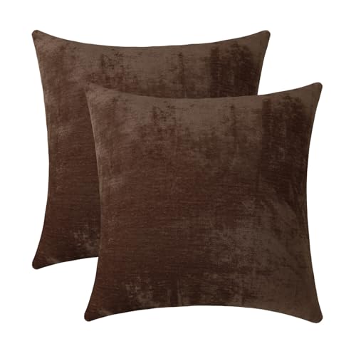 Jeneoo Coffee Brown Decorative Throw Pillow Covers Soft Chenille Comfy Solid Couch Cushion Case Decor (Set of 2, 18 x 18 Inches) - Image 1