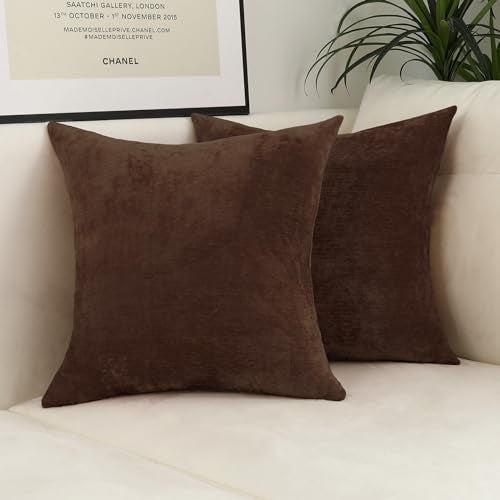 Jeneoo Coffee Brown Decorative Throw Pillow Covers Soft Chenille Comfy Solid Couch Cushion Case Decor (Set of 2, 18 x 18 Inches) - Image 2