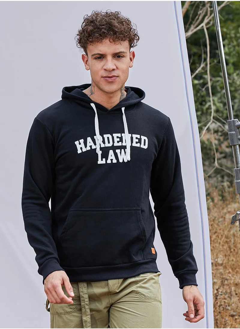 Campus Sutra Men's Black Hardened Law Hoodie With Kangaroo Pocket