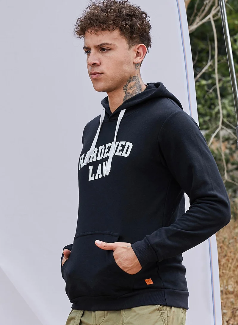 كامبوس سوترا Men's Black Hardened Law Hoodie With Kangaroo Pocket