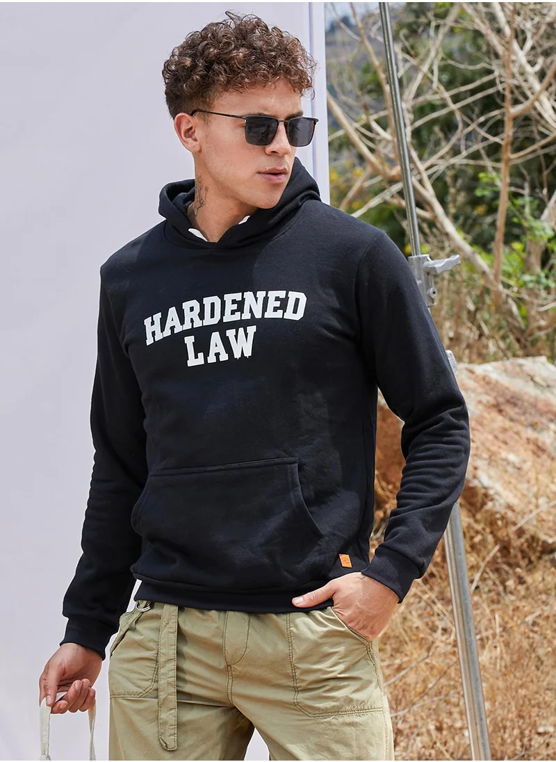 Campus Sutra Men's Black Hardened Law Hoodie With Kangaroo Pocket