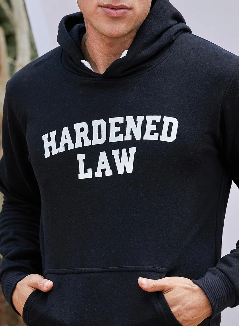 كامبوس سوترا Men's Black Hardened Law Hoodie With Kangaroo Pocket