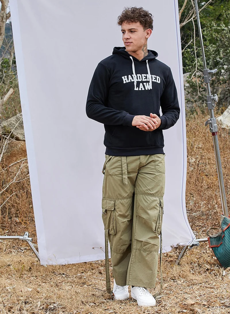كامبوس سوترا Men's Black Hardened Law Hoodie With Kangaroo Pocket
