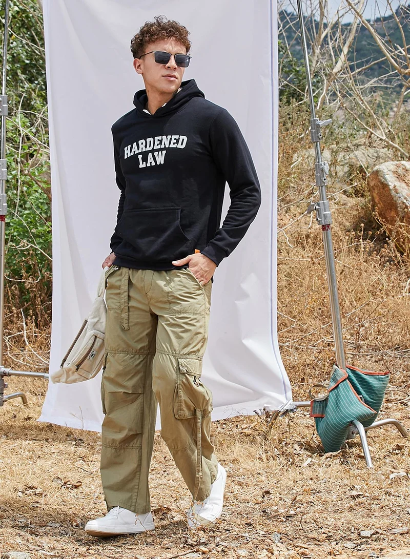 كامبوس سوترا Men's Black Hardened Law Hoodie With Kangaroo Pocket