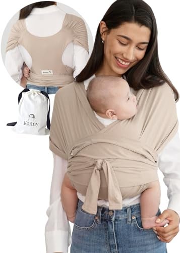 Konny Baby Carrier Flex SoftBreeze with Head Support - Adjustable, Easy to Wear, Hands-Free Breathable Baby Wrap Sling, Perfect for Newborn Babies Essentials up to 44 lbs (M-4XL) - Beige - Image 1