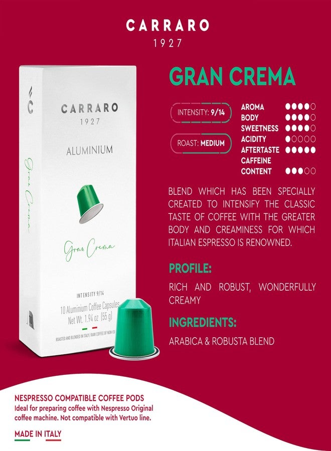 CARRARO 1927 Gran Crema Coffee Capsules - 50 Aluminum Coffee Pods Compatible with Nespresso Original line, Medium Roast - Intensity 9/14, Made in Italy - Image 2
