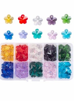 KASTWAVE Crystal Flower Beads, 100pcs 14mm ertical Hole Multicolor Glass Beads for Jewelry Making Chandelier Parts, Earring, Bracelets, Necklaces, Jewelry Making  - Image 1