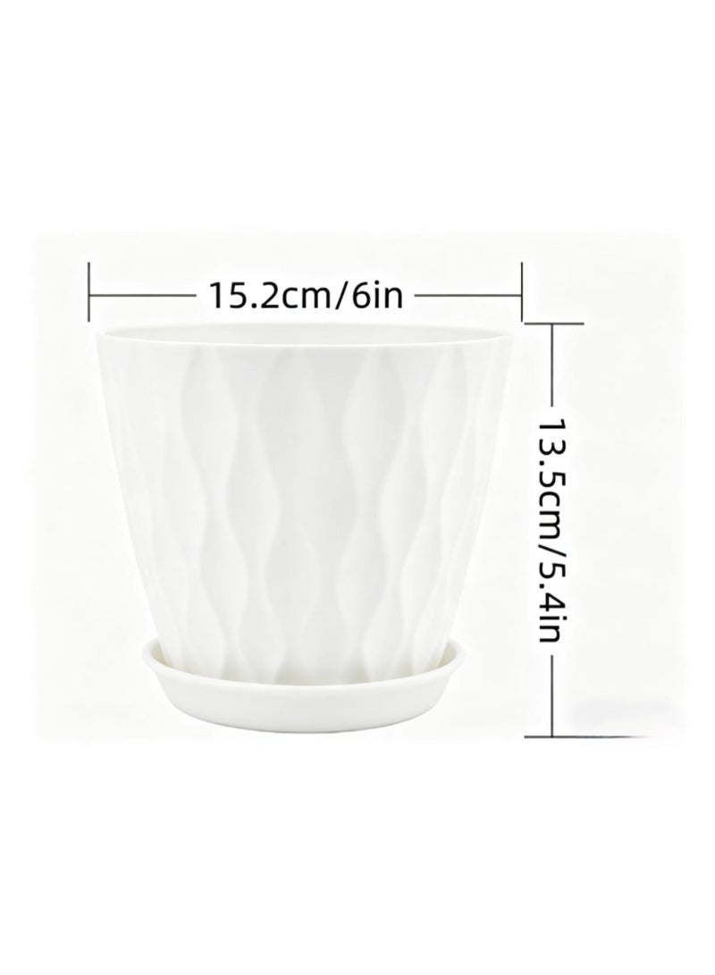 6 Pack 6 Inch Indoor Plant Pots with Drainage Holes, Outdoor Plastic Decorative Flower Pots, Garden Planters with Tray Saucers for Orchids, Violets, Succulents, Herbs, and Other Plants - Image 2