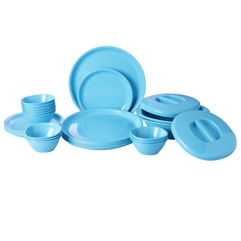 Incrizma Polypropylene Microwave Safe Break Resistant Dinner Set, 28 Pieces, Round, Turquoise
