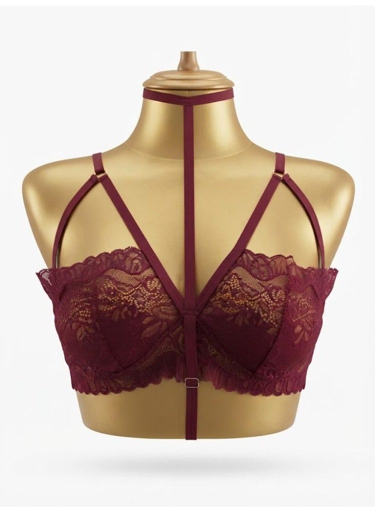 Viga Burgundy Lace Strappy Lingerie Set - Image 2