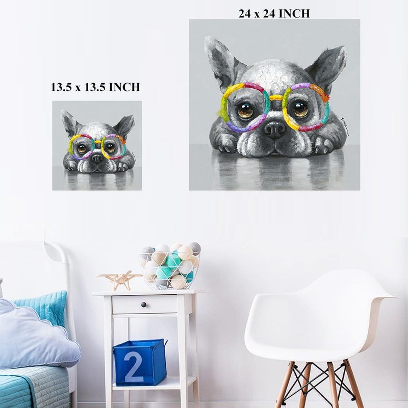 Kunstorner Cute Dog Wall Art With Glasses - Funny Animal Canvas for Living Room, Bedroom, Office Home Decoration - 13.5x13.5 Inches - Image 4