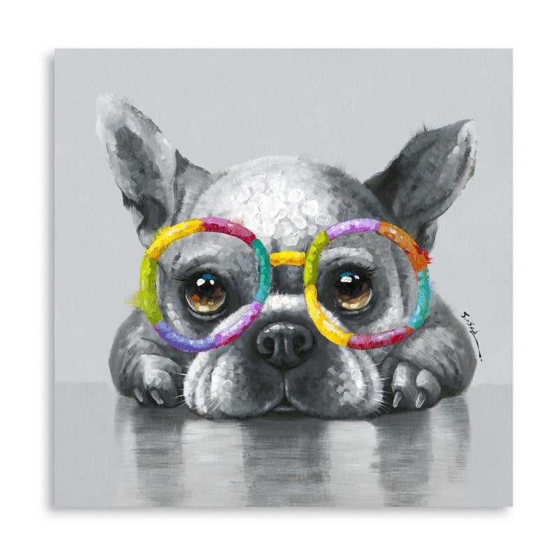 Kunstorner Cute Dog Wall Art With Glasses - Funny Animal Canvas for Living Room, Bedroom, Office Home Decoration - 13.5x13.5 Inches - Image 1