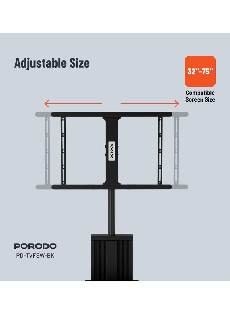 بورودو حامل تلفزيون أرضي بعجلات مقاس 32-75 بوصة / صينية تخزين / سعة وزن 35 كجم / ارتفاع قابل للتعديل / متوافق مع VESA - أسود - Image 2