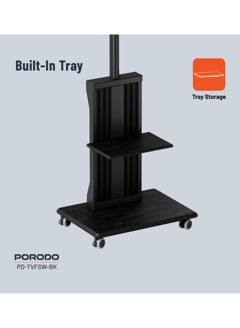 بورودو حامل تلفزيون أرضي بعجلات مقاس 32-75 بوصة / صينية تخزين / سعة وزن 35 كجم / ارتفاع قابل للتعديل / متوافق مع VESA - أسود - Image 4