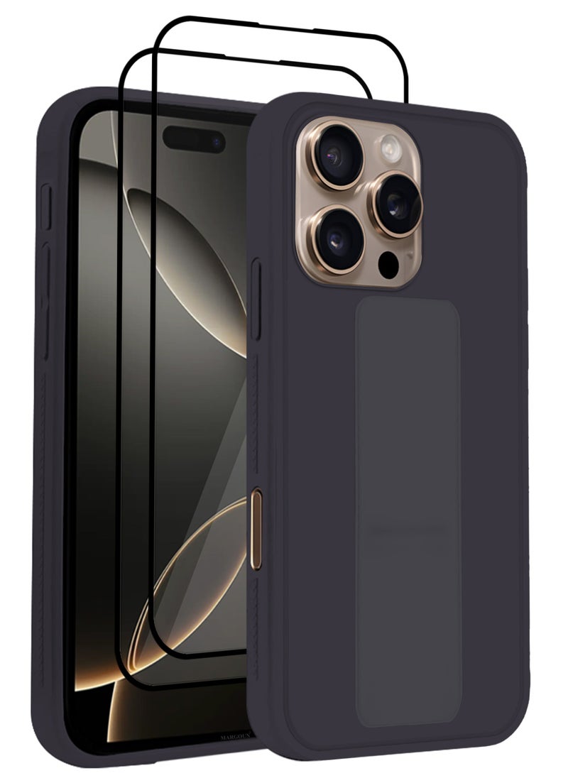 CATANES - (for Apple iPhone 16 Pro) 2Packs , Case Cover PU Leather Back Cover with Stand Function and Finger Grip, Shockproof Screen Protector / Dark Purple - Image 1