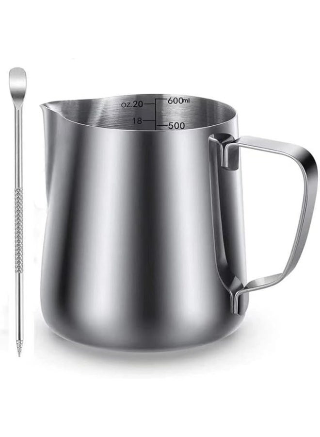 Professional 20oz/600ml Stainless Steel Milk Frothing Pitcher – Barista Steam Jug for Cappuccino, Latte Art & Coffee Making - Image 1
